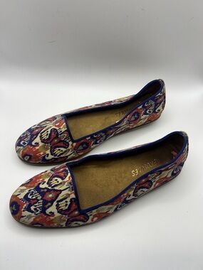 AEROSOLES Multicolor Tapestry Slip-On Flats with Blue Trim
